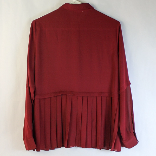 Skies Are Blue Burgundy Accordion Blouse Size M Long Sleeve Elegant Top