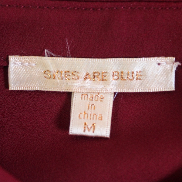 Skies Are Blue Burgundy Accordion Blouse Size M Long Sleeve Elegant Top