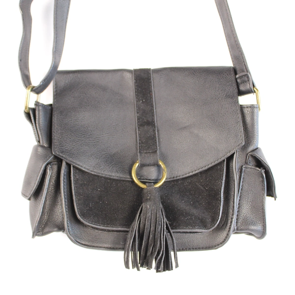 T-Shirt & Jeans Black Crossbody Purse with Sash Accent, Snap Closure