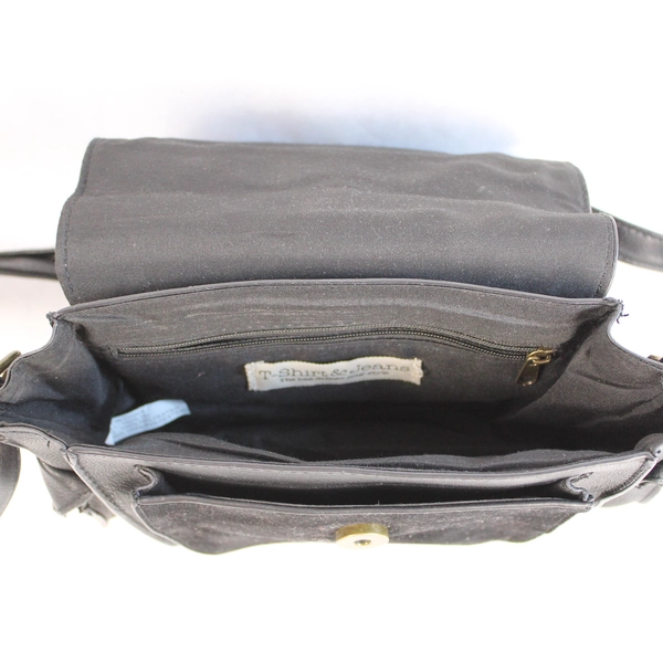 T-Shirt & Jeans Black Crossbody Purse with Sash Accent, Snap Closure