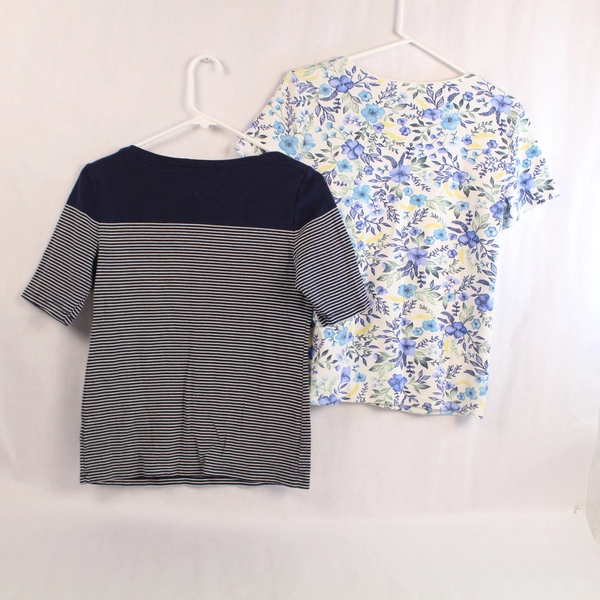 Lot of 2 Women's Small Tops Karen Scott & Charter Club Floral Stripes