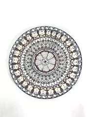 Vintage Decorative Mandala Pottery Plate 9" Cobalt Blue & Burgundy