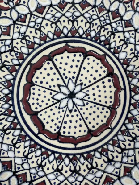 Vintage Decorative Mandala Pottery Plate 9" Cobalt Blue & Burgundy