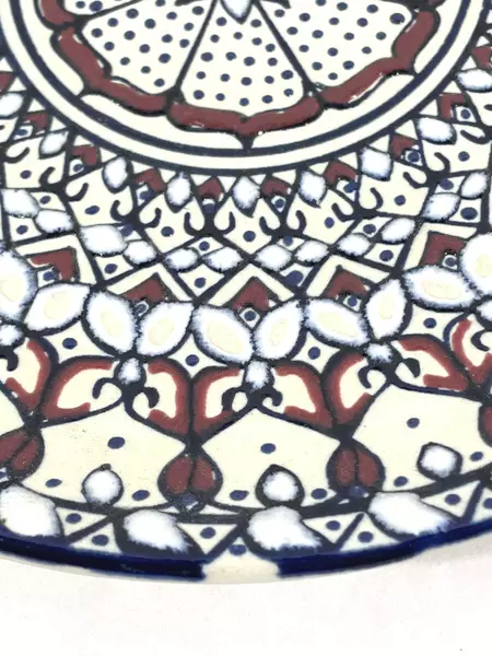 Vintage Decorative Mandala Pottery Plate 9" Cobalt Blue & Burgundy