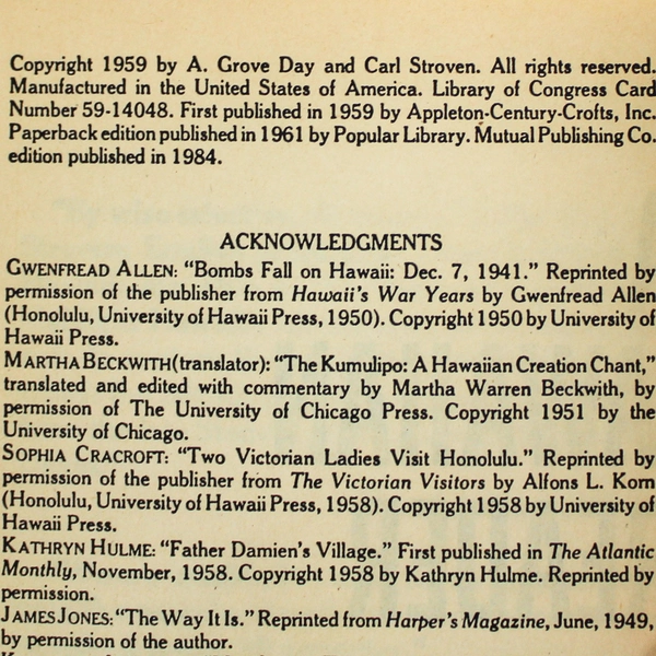 A Hawaiian Reader by A. Grove Day & Carl Stroven - Pre-Owned Book