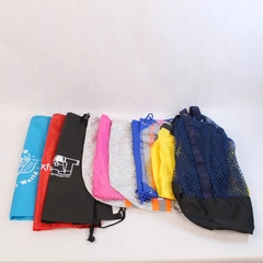 Lot of 9 Reusable Drawstring Backpack Bags - Mesh & Plastic Storage Bags