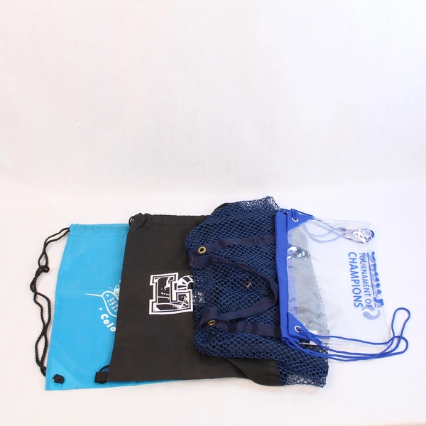 Lot of 9 Reusable Drawstring Backpack Bags - Mesh & Plastic Storage Bags