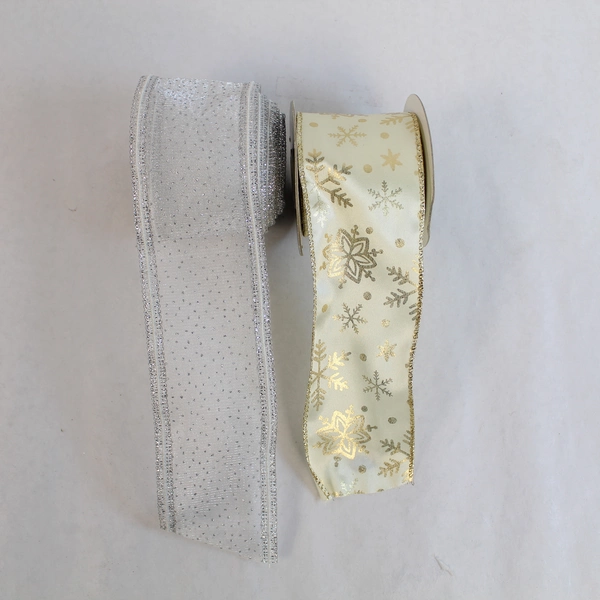 Lot of 5 Glitter Ribbon Spools Silver & Gold Snowflakes for DIY Crafts