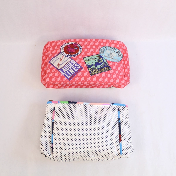 Lot of 2 Estee Lauder Polka Dot Cosmetic Bags Travel Makeup Cases