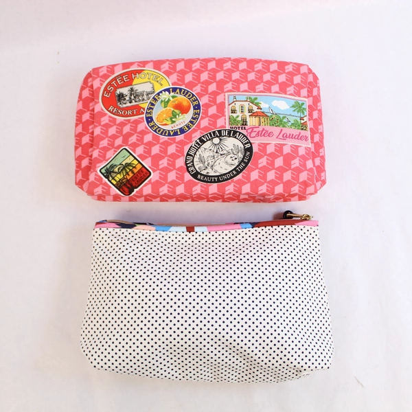 Lot of 2 Estee Lauder Polka Dot Cosmetic Bags Travel Makeup Cases