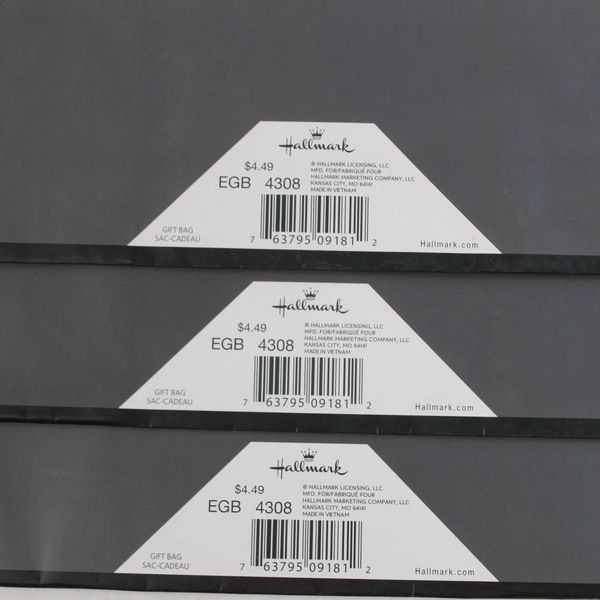 Lot of 3 Hallmark Large Gift Bags Gray Black Trim Holiday Supplies