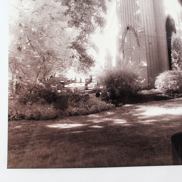 Vintage Original Photograph Old White Church Steeple Graveyard Landscape