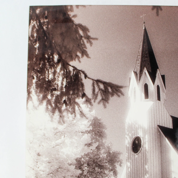 Vintage Original Photograph Old White Church Steeple Graveyard Landscape