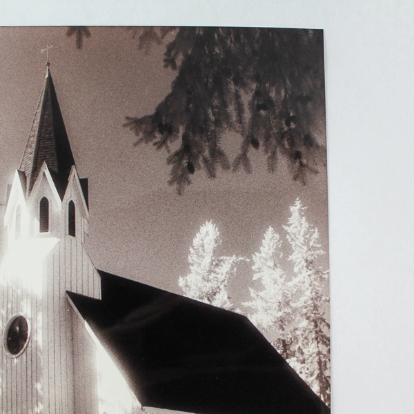 Vintage Original Photograph Old White Church Steeple Graveyard Landscape