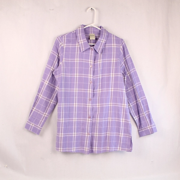 Blair Women's Size S Purple White Plaid Long Sleeve Button-Up Shirt Top