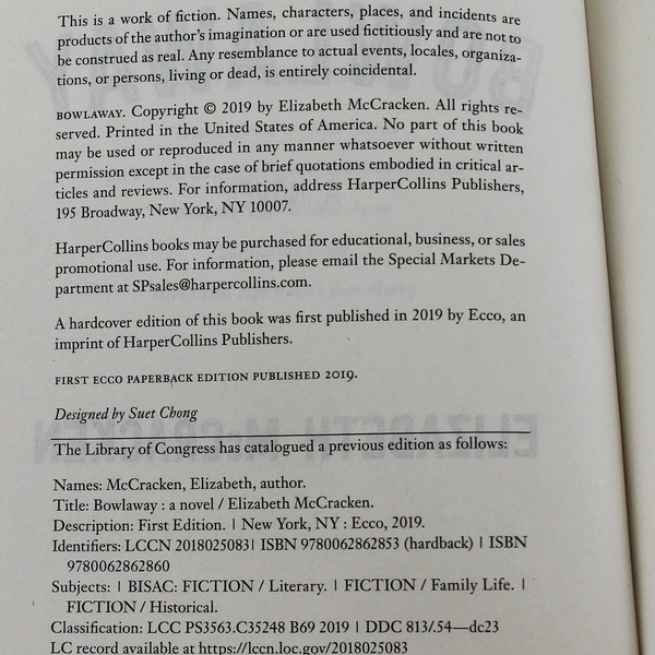 Bowlaway Elizabeth McCracken 2019 Harper Collins First Edition Paperback