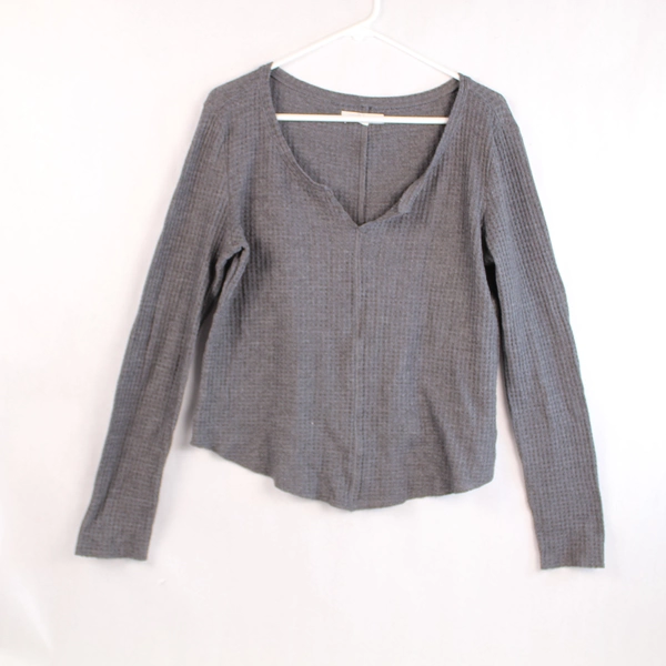 Aeropostale Gray Waffle Knit Long Sleeve Shirt Women's Large Button Front Top