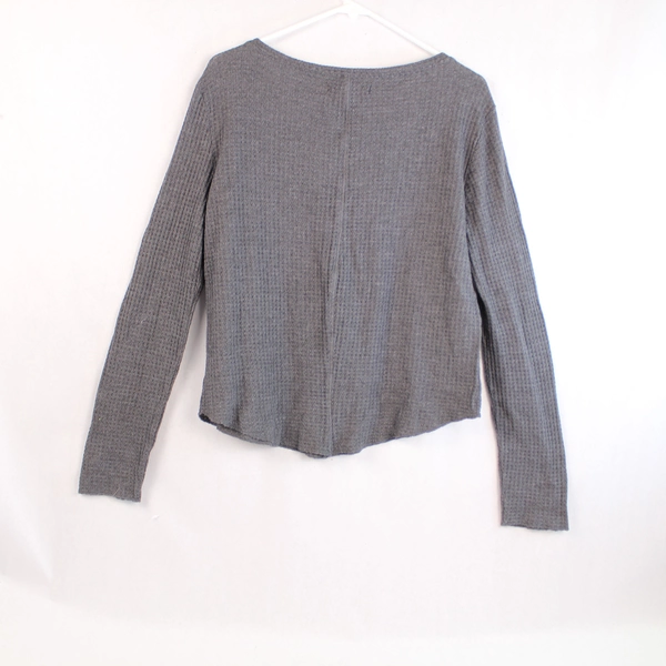 Aeropostale Gray Waffle Knit Long Sleeve Shirt Women's Large Button Front Top