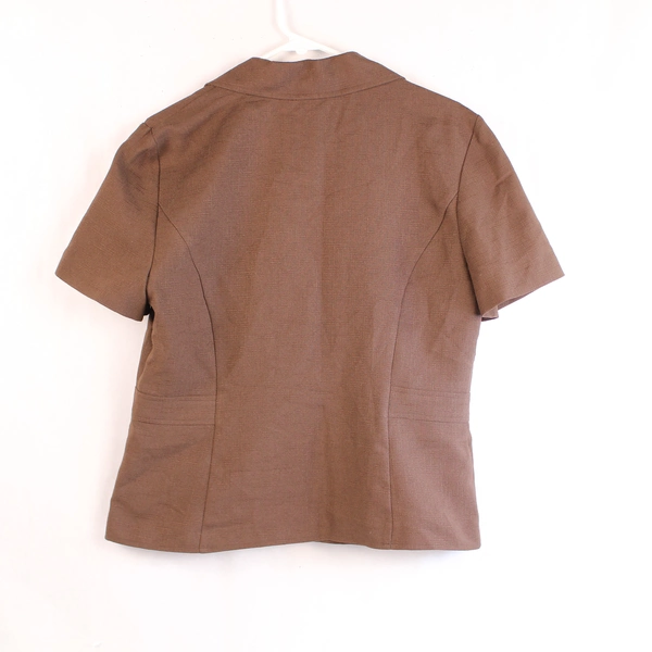 Sag Harbor Women's Brown Woven Suit Jacket Size 10 Short Sleeve Pre-Owned