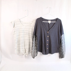 Lot of 2 Women's Medium Tops - Pebble & Stone, TruSelf, Ruffle & Button-Up