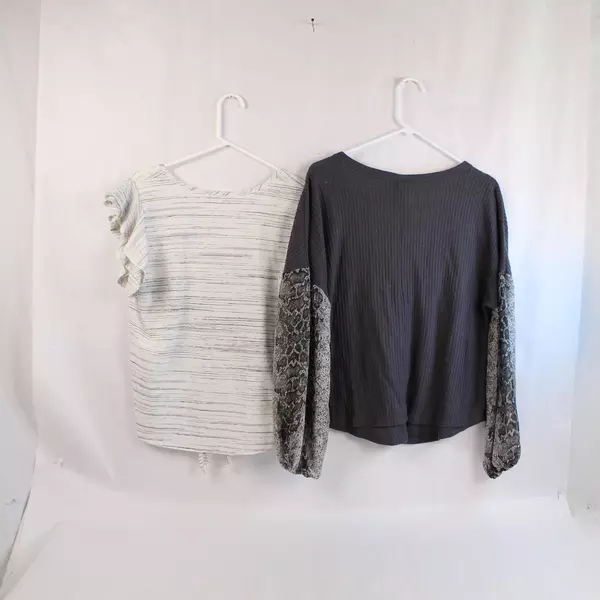Lot of 2 Women's Medium Tops - Pebble & Stone, TruSelf, Ruffle & Button-Up