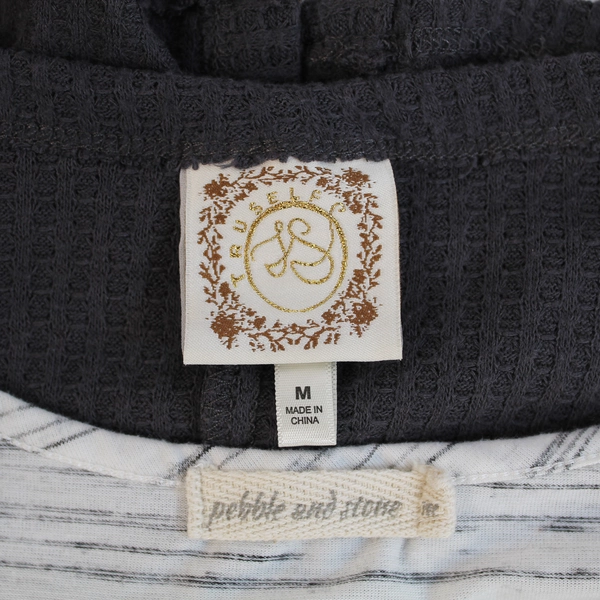 Lot of 2 Women's Medium Tops - Pebble & Stone, TruSelf, Ruffle & Button-Up