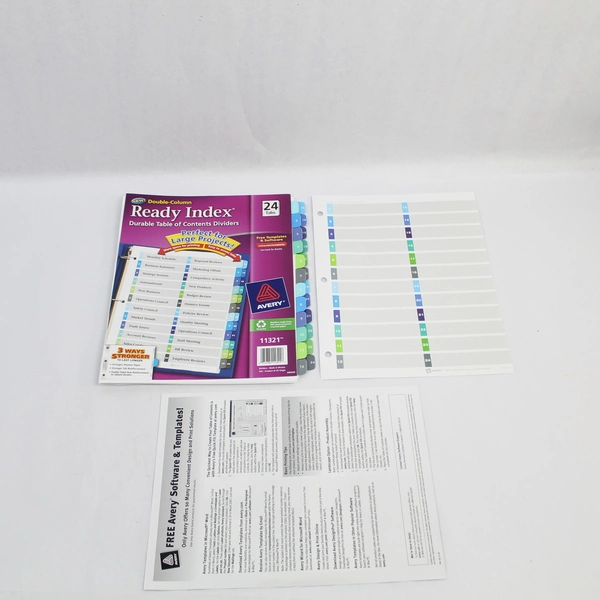 Avery Ready Index Dividers 1-24 Double Column Color Tabs 11321 Pre-Owned