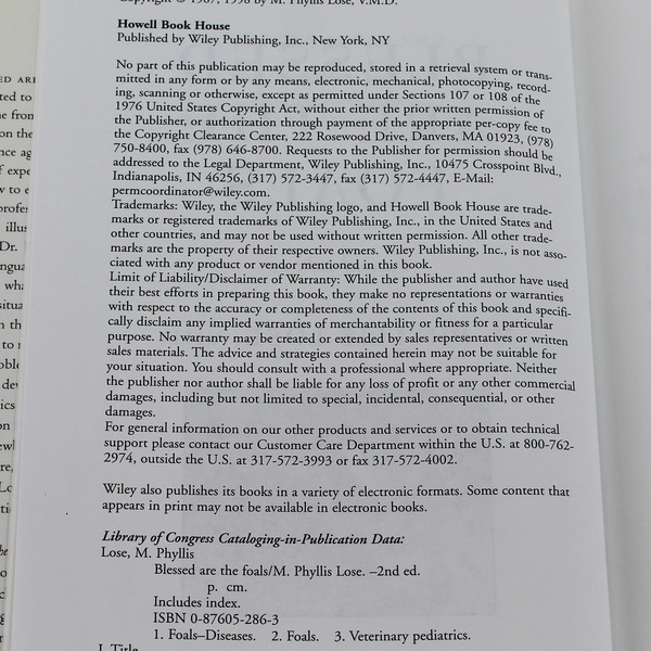 Blessed Are The Foals by M. Phyllis Lose, V.M.D. HC 1998 Good Condition