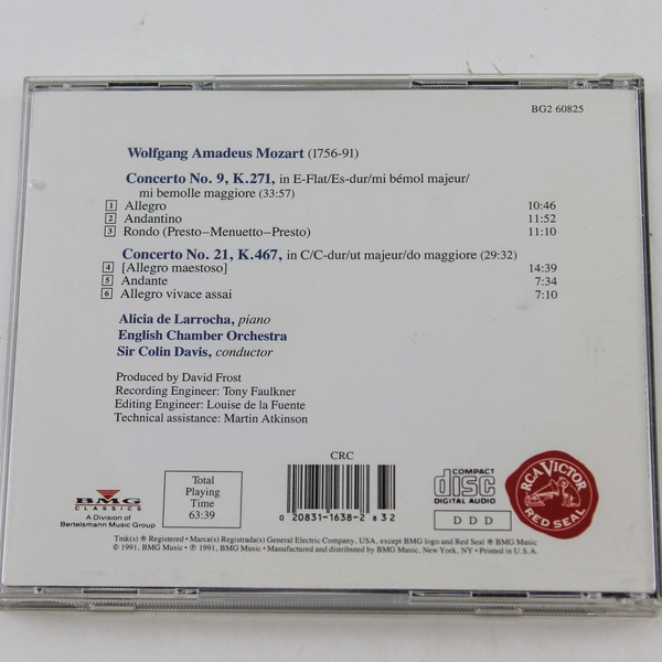 Mozart Piano Concertos CD by Larrocha & Davis BMG 1991 Good Condition