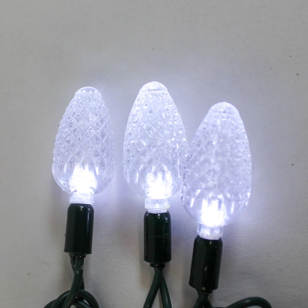 50 Faceted Christmas String Lights 50 Bulbs Green Cord Indoor Outdoor