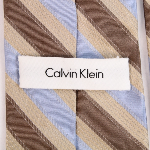 Calvin Klein Blue & Cream Striped Silk Tie Men's Necktie Pre-Owned