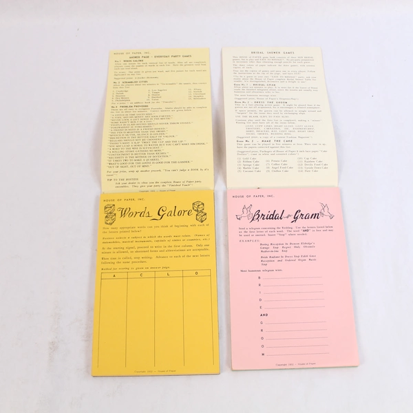 Lot of 2 Vintage House of Paper Bridal Shower & Kids Party Game Booklets