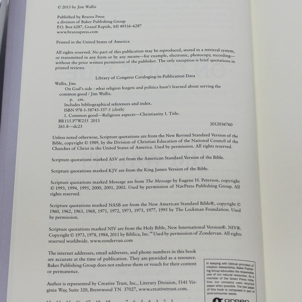 On God's Side by Jim Wallis 2013 Hardcover Book - Good Condition