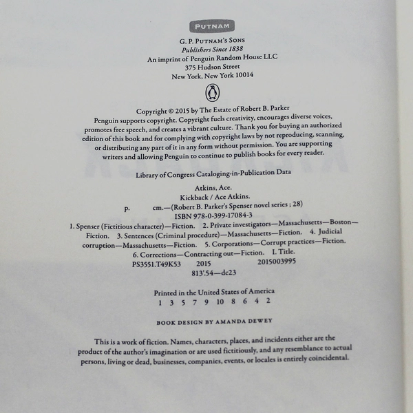 Robert B. Parker's Kickback by Ace Atkins Hardcover Book - Good Condition