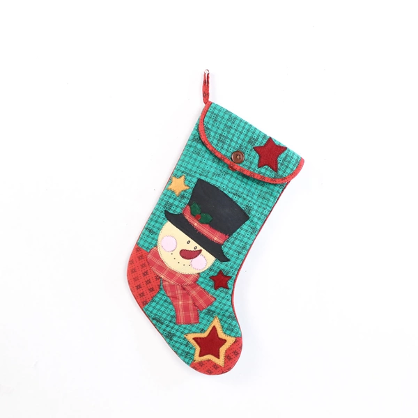 Quilted Snowman Christmas Stocking 15" Tall with Flap Closure - Pre-Owned
