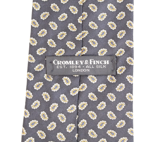 Vintage Cromley & Finch All Silk Black Yellow Paisley Tie 59" Long
