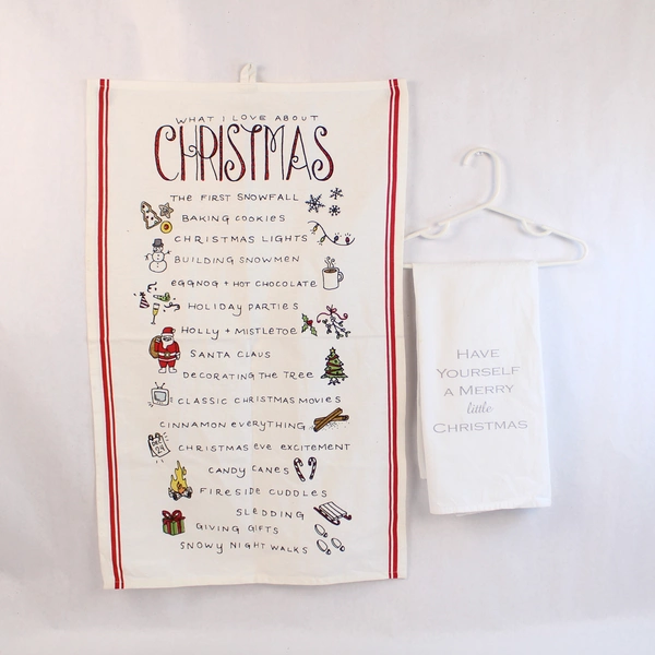 Lot of 2 Creative Co-op Christmas Tea Towels - Festive Kitchen Linens