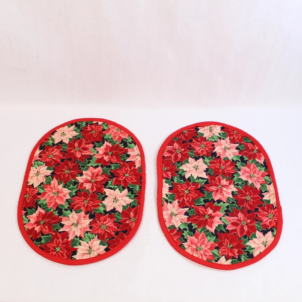 Set of 2 Personalized Christmas Placemats Poinsettia Red Green Decor