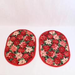Set of 2 Personalized Christmas Placemats Poinsettia Red Green Decor