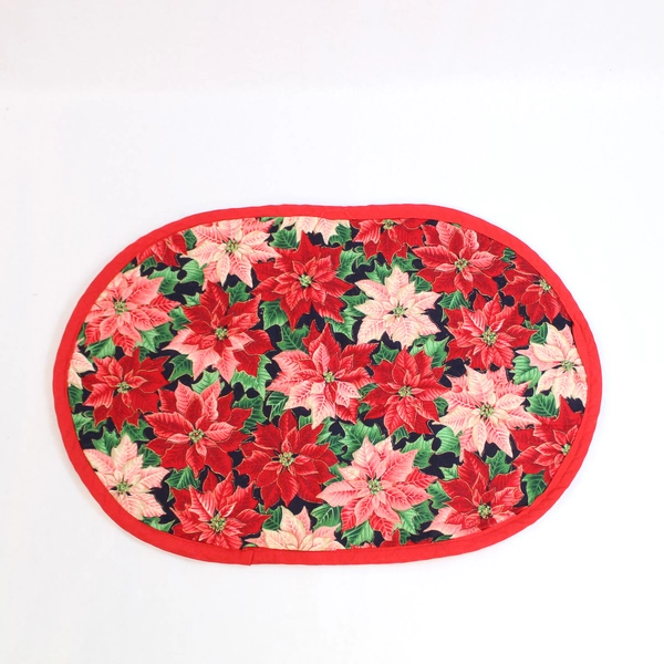 Set of 2 Personalized Christmas Placemats Poinsettia Red Green Decor
