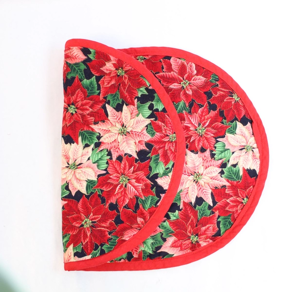 Set of 2 Personalized Christmas Placemats Poinsettia Red Green Decor