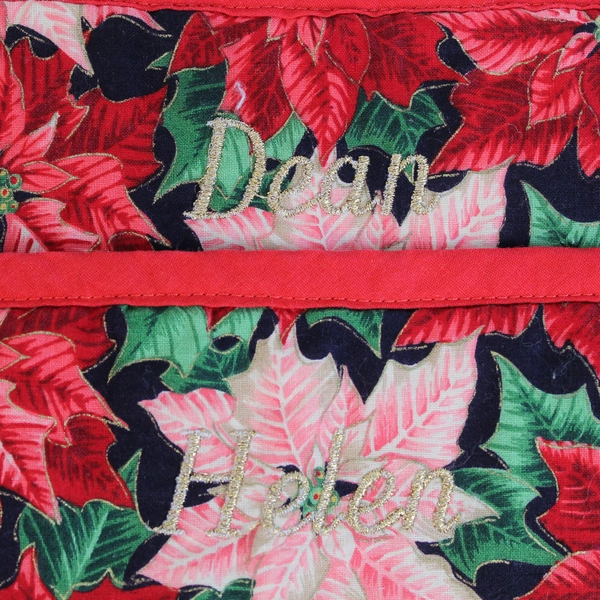 Set of 2 Personalized Christmas Placemats Poinsettia Red Green Decor