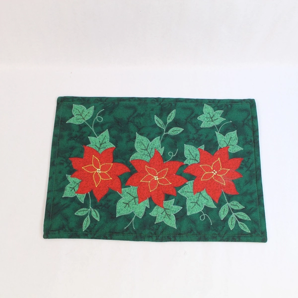 Lot of 2 Holiday Time Christmas Placemats Red Green Poinsettia NWT