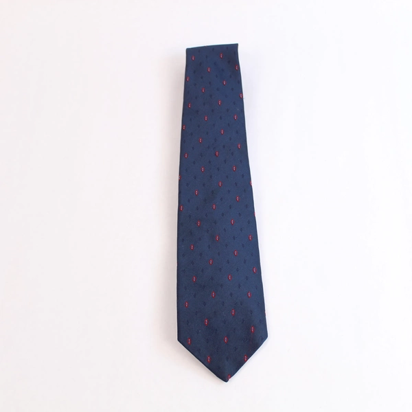 Vintage Etienne Aigner Navy Blue Tie with Red Argyle Embroidery 57" Long