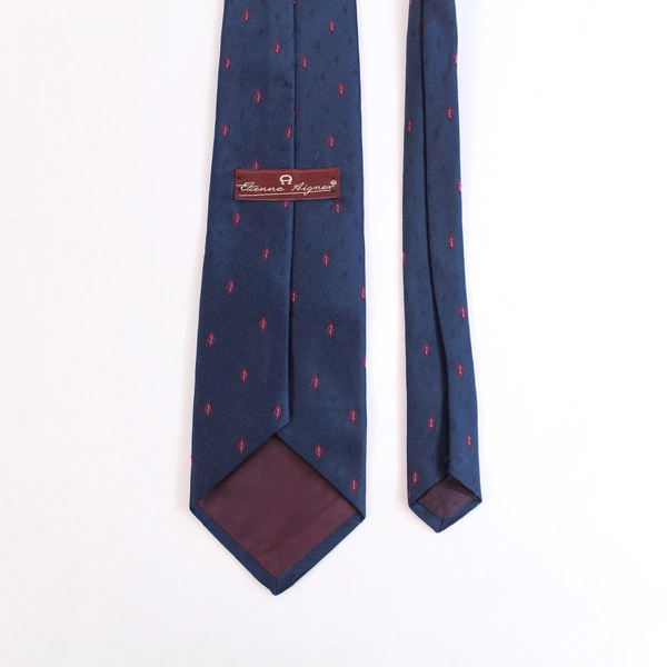 Vintage Etienne Aigner Navy Blue Tie with Red Argyle Embroidery 57" Long