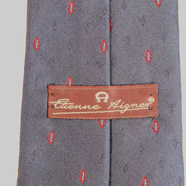 Vintage Etienne Aigner Navy Blue Tie with Red Argyle Embroidery 57" Long