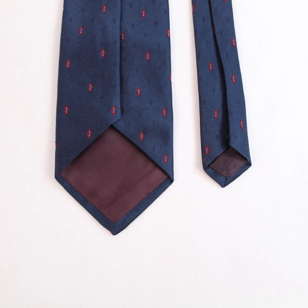 Vintage Etienne Aigner Navy Blue Tie with Red Argyle Embroidery 57" Long