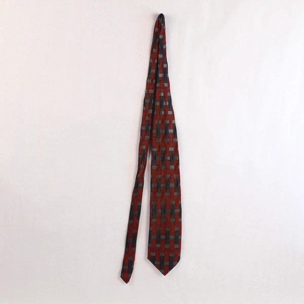 Vintage Bachrach Silk Tie Red Gray Blue Geometric 57" Made in Italy