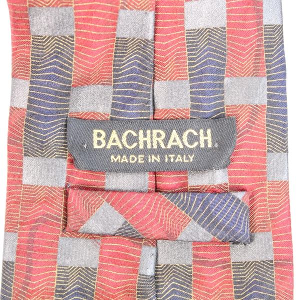 Vintage Bachrach Silk Tie Red Gray Blue Geometric 57" Made in Italy