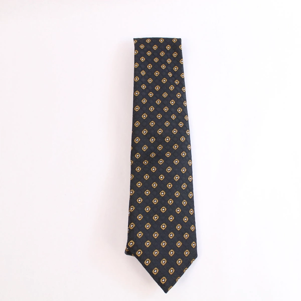 Vintage Men's Heavy Weight Black Gold Geometric Tie 57" Polyester Pre-Owned